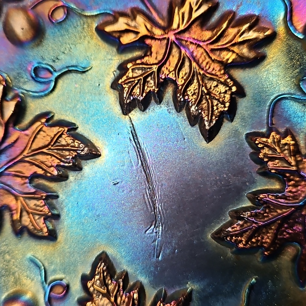 NORTHWOOD GRAPE AND CABLE PATTERN CARNIVAL GLASS Ruffled Rim Purple Color - Picture 6 of 11